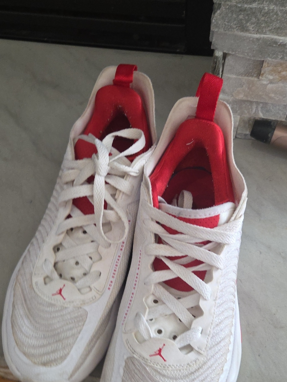 Jordan White and Red Low-Top Sneakers with Red Lining